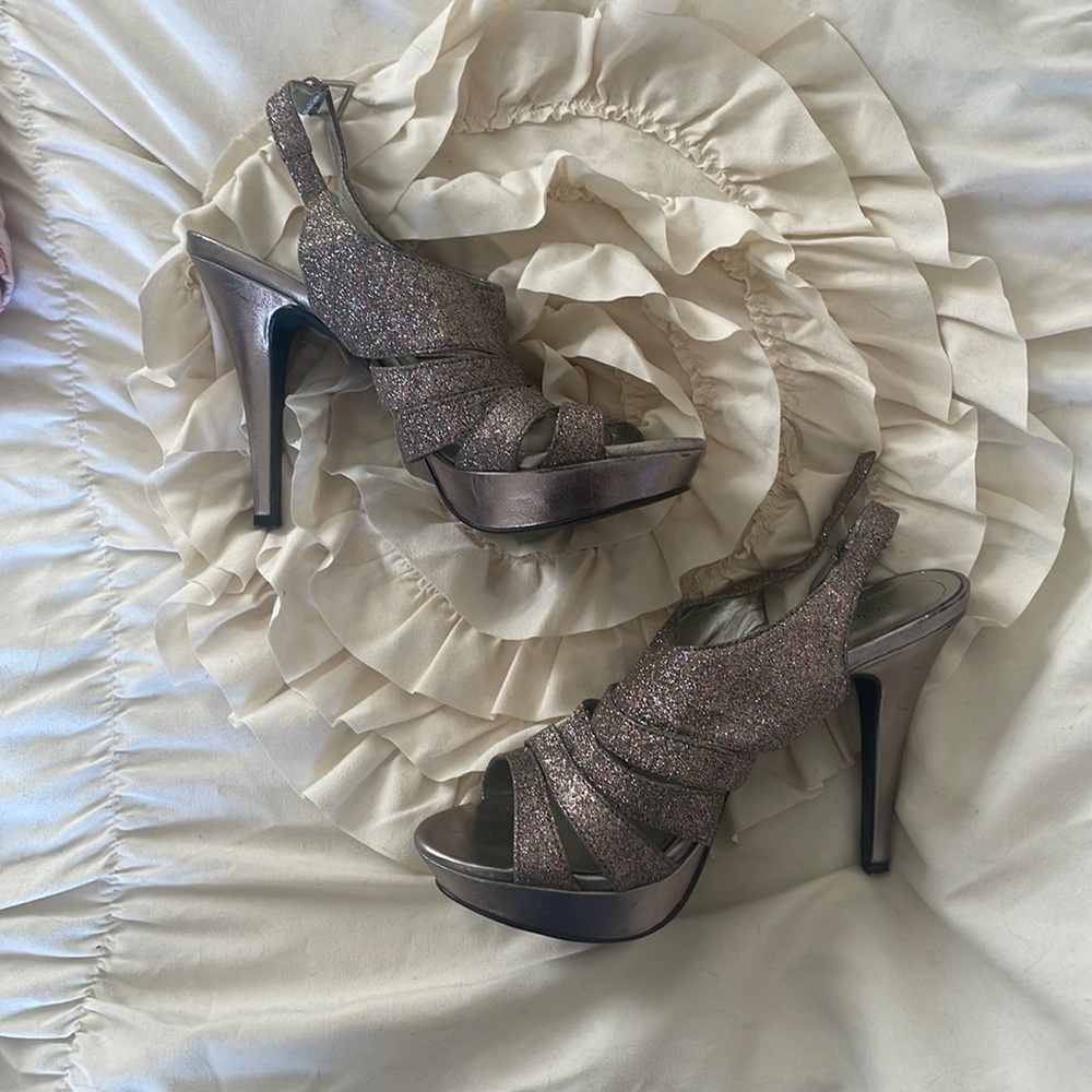Dark Silver Strappy Heels